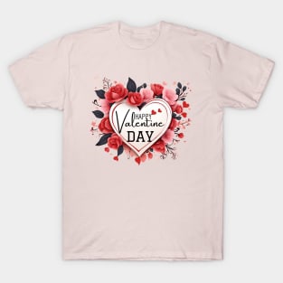 Blooms of Love: A Valentine's Embrace. 'Happy Valentine Day' whispers within an intricate heart. Perfect for heartfelt gifts T-Shirt